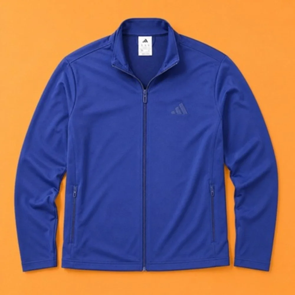 adidas Track Jacket Mens M Blue Full Zip Stand Collar Zip Pockets